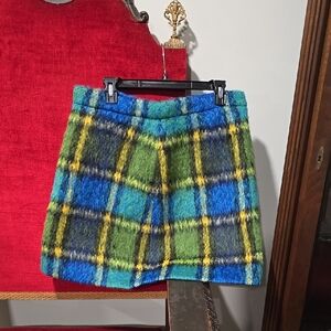 Plaid Wool Skirt in Blue and Green